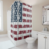 Bedrückte amerikanische Flagge auf Holz Duschvorhang (Beispiel)