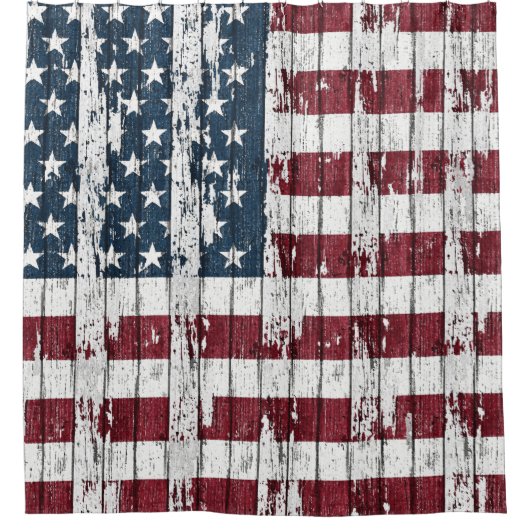Bedrückte amerikanische Flagge auf Holz Duschvorhang (Vorderseite)