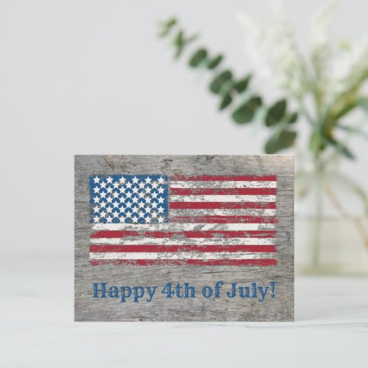 Bedrückte amerikanische Flagge Happy 4. Juli Postkarte (Stehend Vorderseite)