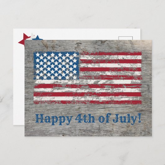 Bedrückte amerikanische Flagge Happy 4. Juli Postkarte (Vorne/Hinten)