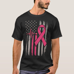 Bedrückte amerikanische Flagge rosa Ribbon Brustkr T-Shirt