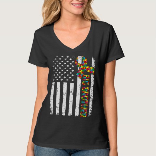 Bedrückte Autismus Big Brother American Flag Famil T-Shirt (Vorderseite)