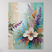 Bedrückte farbenfrohe Blüte auf blau Beige Weiß Poster (Vorne)