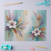 Bedrückte farbenfrohe Blüte auf blau Beige Weiß Seidenpapier (Basteln)