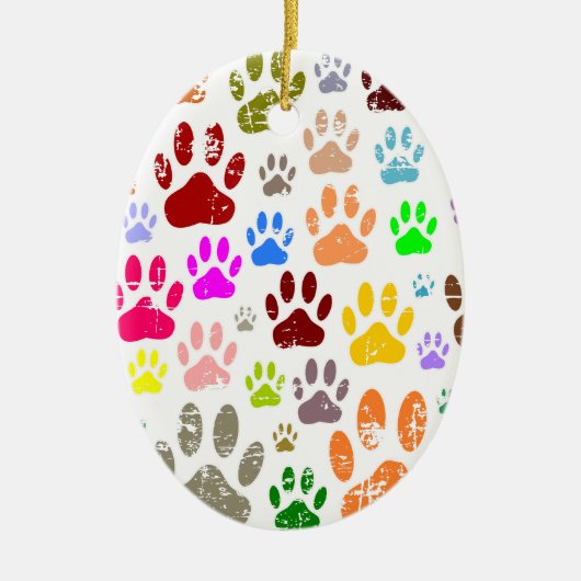 Bedrückte farbige Hundeschlittendrucke Keramik Ornament (Vorne)