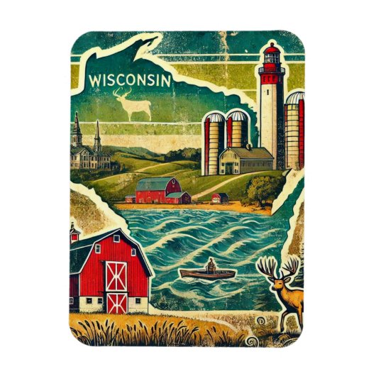 Bedrückte Grunge Wisconsin Magnet (Vertikal)