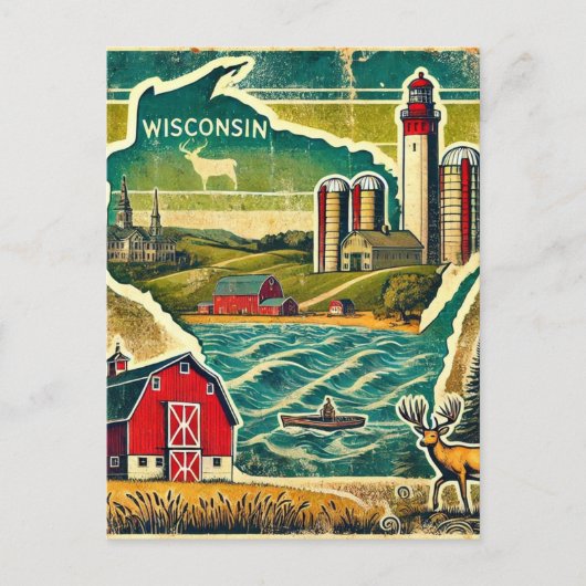 Bedrückte Grunge Wisconsin Postkarte (Vorderseite)