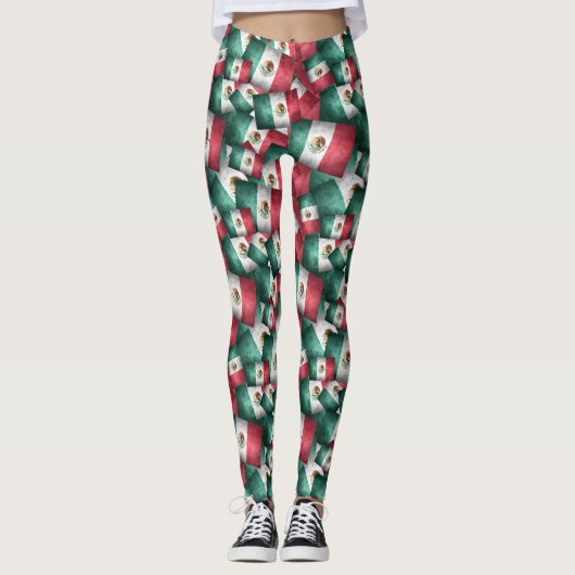 Bedrückte mexikanische Flaggen Leggings (Vorderseite)