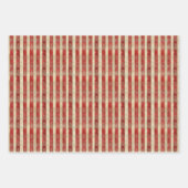 Bedrückte Motive auf Rot- und Elfenbeinstreifen Geschenkpapier Set (Vorderseite)