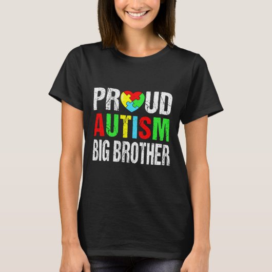 Bedrückte Proud Autismus Big Brother Heart Family T-Shirt (Vorderseite)