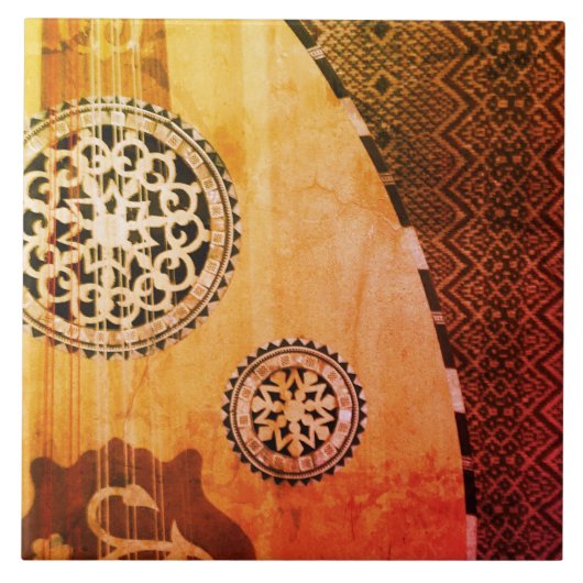 Bedrückte rustikale ägyptische Oud-Lute im Nahen O Fliese (Vorderseite)