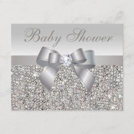 Bedruckte Silber-Sequenzen, Bow & Diamond-Baby-Dus Einladung