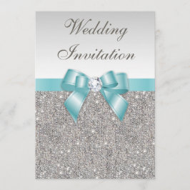 Bedruckte Silber-Sequenzen Diamonds Aquamarin Bow  Einladung