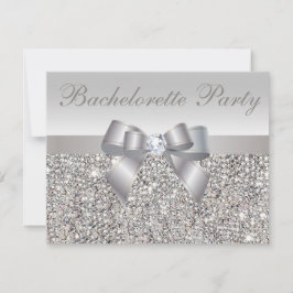 Bedruckte Silberreihen, Bow & Diamond Bachelorette Einladung