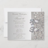 Bedruckte Silberreihen, Bow & Diamond Sweet 16 Einladung (Rückseite)
