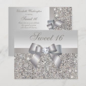 Bedruckte Silberreihen, Bow & Diamond Sweet 16 Einladung (Vorne/Hinten)