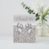 Bedruckte Silberreihen, Bow & Diamond Sweet 16 Einladung (Stehend Vorderseite)