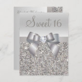Bedruckte Silberreihen, Bow & Diamond Sweet 16 Einladung (Vorne/Hinten)