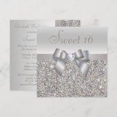 Bedruckte Silberreihen, Bow & Diamond Sweet 16 Einladung (Vorne/Hinten)