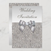 Bedruckte Silberreihen Diamanten und Bow-Hochzeit Einladung (Vorne/Hinten)