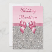 Bedruckte Silver Sequins rosa Bow Hochzeitsempfang Einladung (Vorderseite)