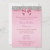 Bedruckte Silver Sequins rosa Bow Hochzeitsempfang Einladung (Rückseite)