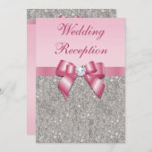 Bedruckte Silver Sequins rosa Bow Hochzeitsempfang Einladung (Vorne/Hinten)