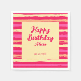 Bedrückte Streifen rosa Pfirsichfarben Geburtstag Serviette