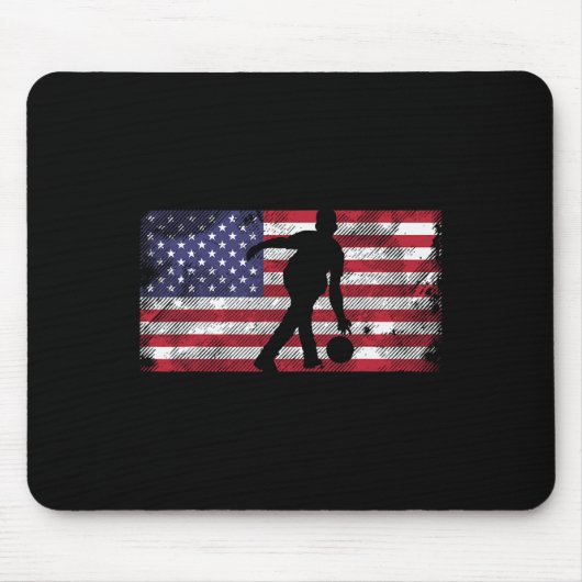 Bedrückte US-Flagge Bowler Bowling Patriotic Men W Mousepad (Vorne)