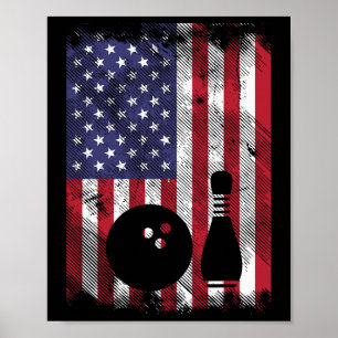 Bedrückte US-Flagge Bowling Patriotic Bowler Men W Poster