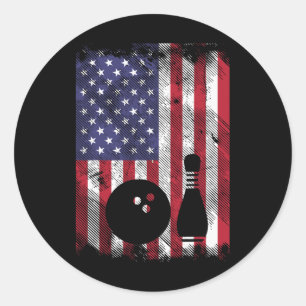 Bedrückte US-Flagge Bowling Patriotic Bowler Men W Runder Aufkleber