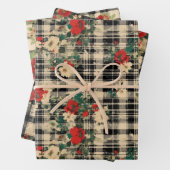 Bedrückte Weihnachten Kariert Florals Black Red Be Geschenkpapier Set (Beispiel)