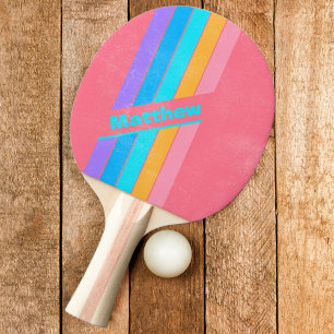 Bedruckter 80er Neon-Sonnenaufgangs-Streifen mit N Tischtennis Schläger