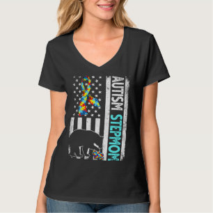 Bedrückter amerikanischer Flag Autism StepMom Bear T-Shirt