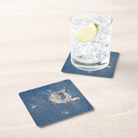 Bedruckter blauer Denimstoff Rechteckiger Pappuntersetzer (Vor Ort)