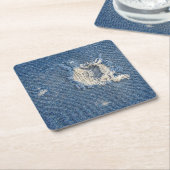 Bedruckter blauer Denimstoff Rechteckiger Pappuntersetzer (angewinkelt)