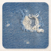 Bedruckter blauer Denimstoff Rechteckiger Pappuntersetzer (Vorderseite)