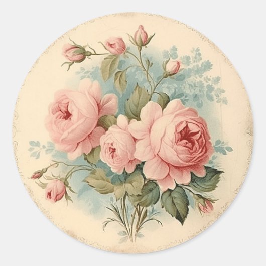 Bedrückter Chic, rosa Shabby Chic Runder Aufkleber (Vorderseite)
