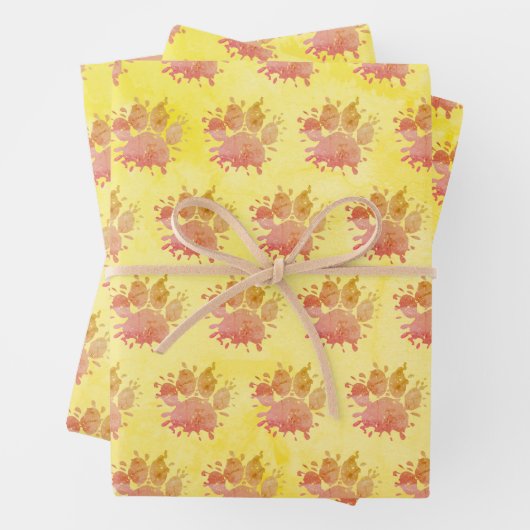Bedrückter Paint Spritzer Dog Paw Print Geschenkpapier Set (Beispiel)