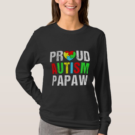 Bedrückter Proud Autismus Papaw Herzfamilie Matchi T-Shirt (Vorderseite)