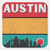 Bedrückter Retro Austin Texas City Staat Skyline Quadratischer Aufkleber (Vorderseite)