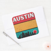 Bedrückter Retro Austin Texas City Staat Skyline Quadratischer Aufkleber (Umschlag)