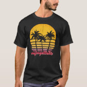 Bedrückter Retro Sunset Exotic Beach w Palmen Bäum T-Shirt (Vorderseite)