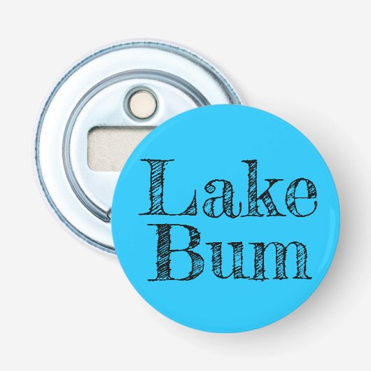bedrückter schwarzer LAKE-BUM-Typ auf hellblau | Flaschenöffner (Vorderseite)
