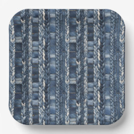 Bedrückter und geflochtener Blauer Jean Denim Pappteller