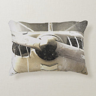 Bedruckter Vintage-Biplan-Beige-Baumwollstoff Dekokissen