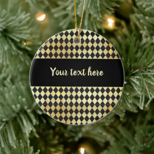Bedrucktes Gold und Schwarz Vintage Harlekin Keramik Ornament