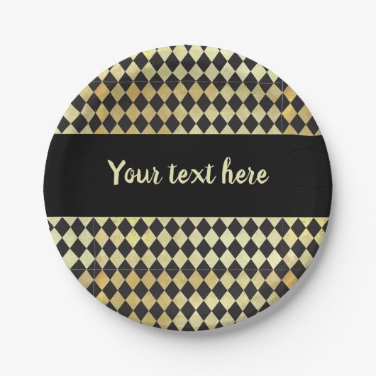 Bedrücktes Gold und Vintages Harlequin Pappteller (Vorderseite)