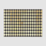 Bedrücktes Gold und Vintages Harlequin Seidenpapier<br><div class="desc">Vintages Rautenmuster aus Harlequin in Gold und Schwarz</div>