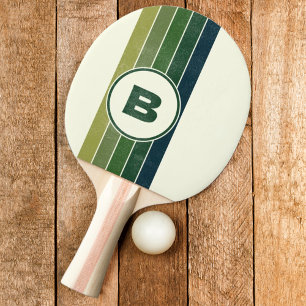 Bedrucktes Grün Retro fünf gestreift mit Initiale Tischtennis Schläger